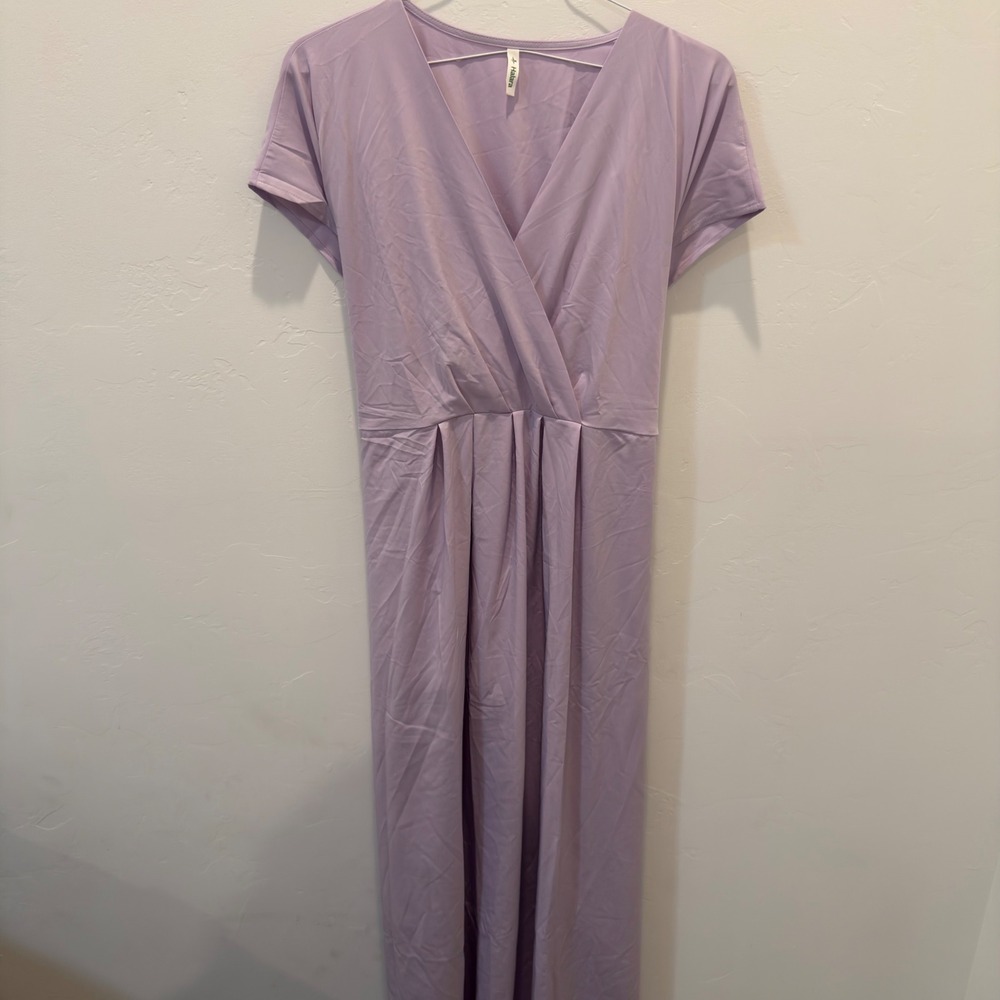 Halara Breezeful V-Neck Short Sleeve Maxi Dress Lavender Purple Large NWT